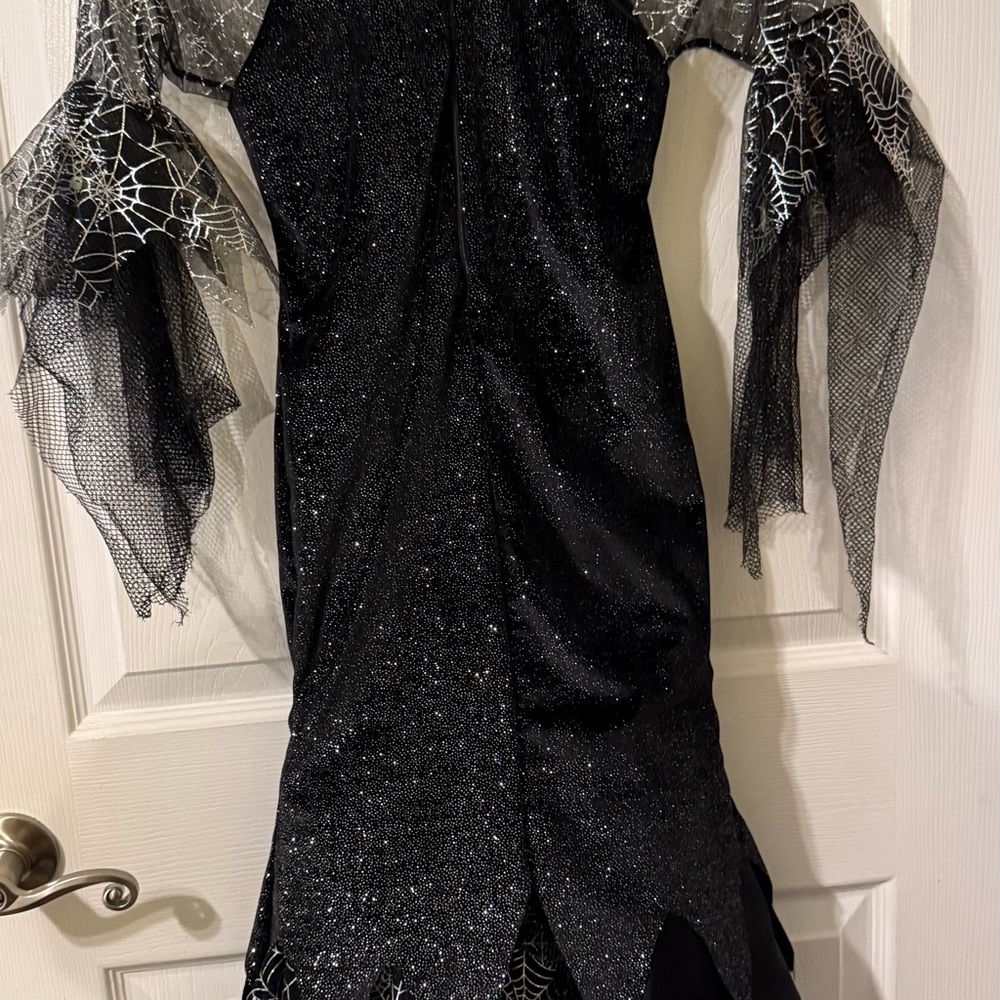 Elegant Black Dress with Spider Web Sleeves - Picture 2 of 2